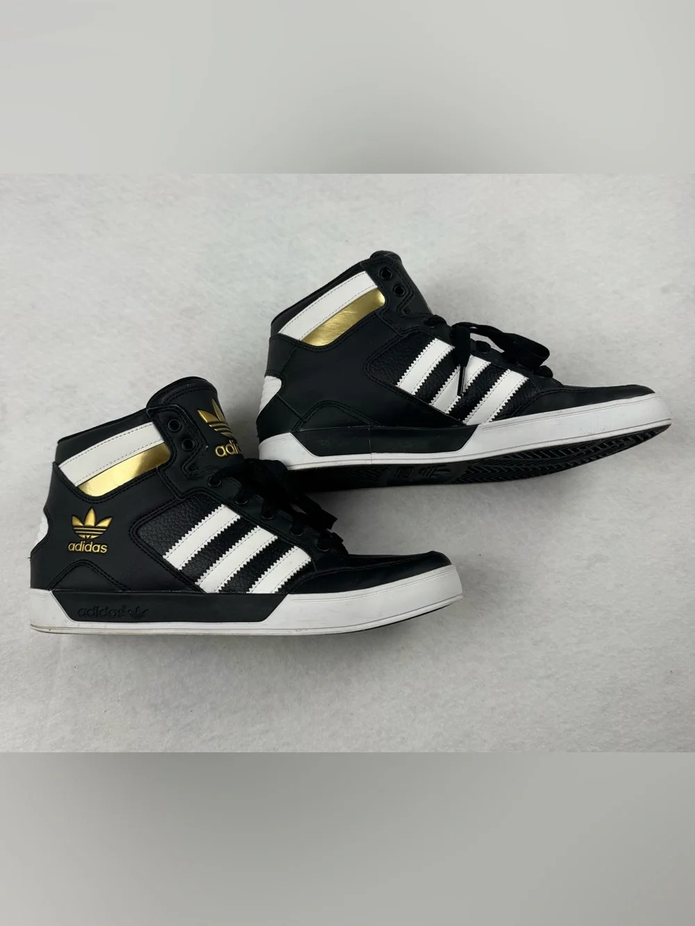 Adidas Originals Black White Gold High Top Sneakers Size 8.5 - Picture 2 of 9
